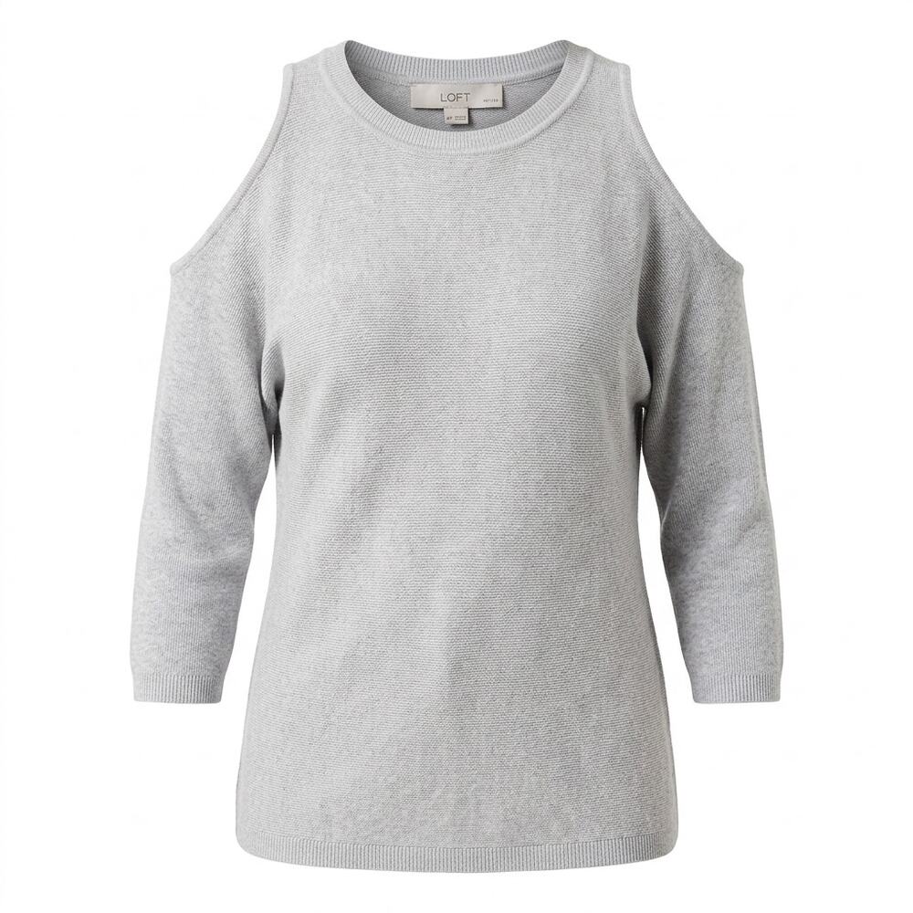 Loft Gray Cold Shoulder Knit Pullover Sweater Women Petite Size MP